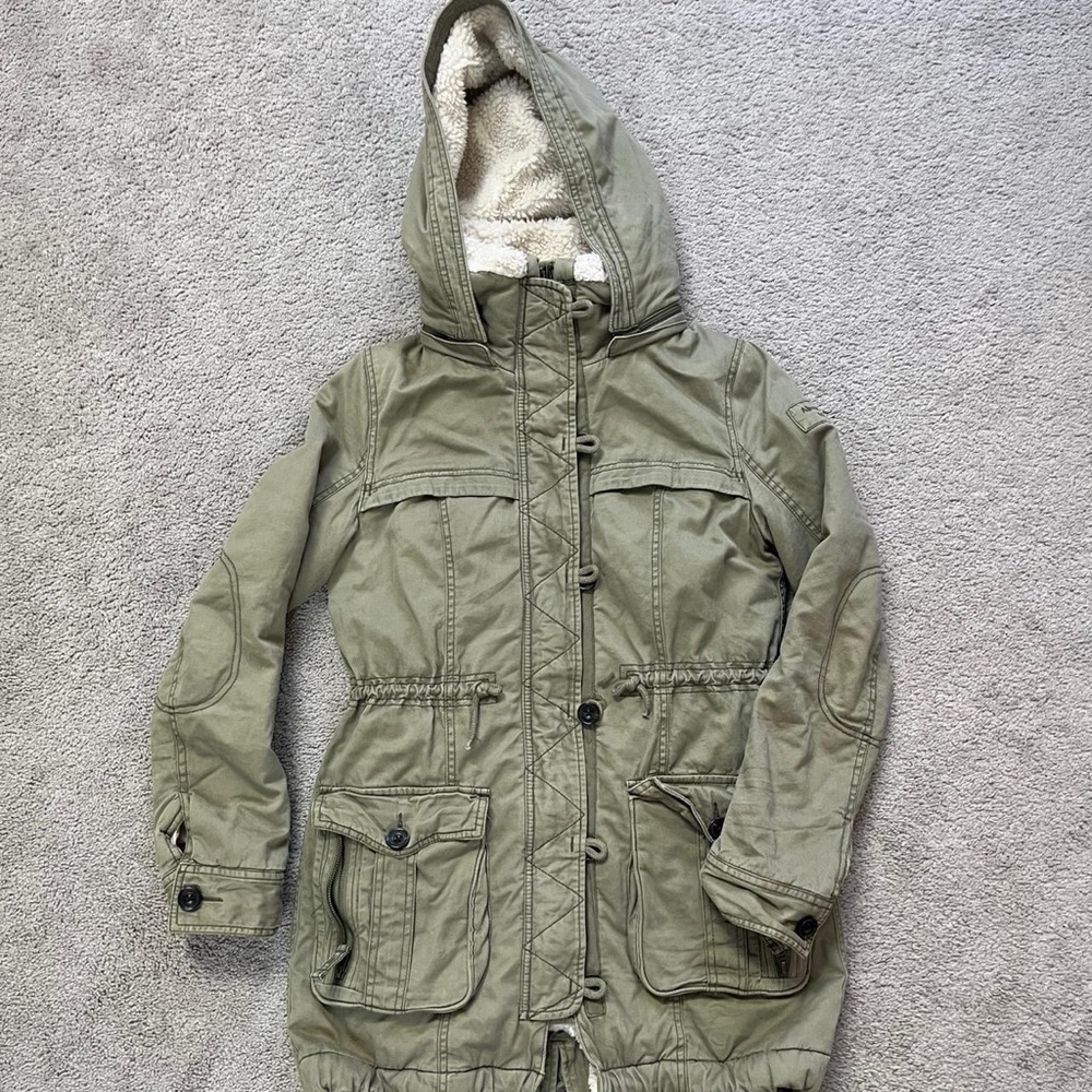 Abercrombie & Fitch Kids Khaki Hooded Puffer Jacket